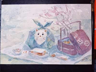 Go! Picnic! art design doge doggo food illustration painting park picnic spring watercolor