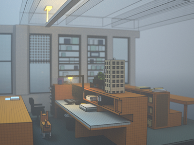 Office dog interior design voxelart lights lighting office dog illustration art voxel