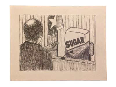 "If Sugar Is Harmless, Prove It" Op-Ed Illustration 1 black and white court courtroom editorial op ed opinion sugar trial