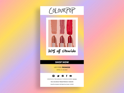 ColourPop Email Design Idea colorful cosmetics email fun gradient lipstick lipsticks makeup polaroid sale