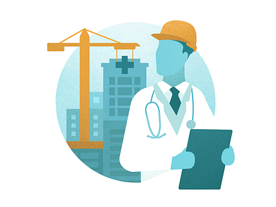 PatienMD - Developement strategy building corporate crane doctor flat illustration texture vector