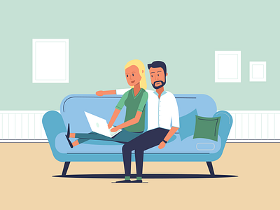 Looking for a house character couch couple flat illustration illustrator interior laptop people video