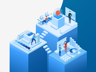 Project management character cube design illustration isometric it programmers project whiteboard