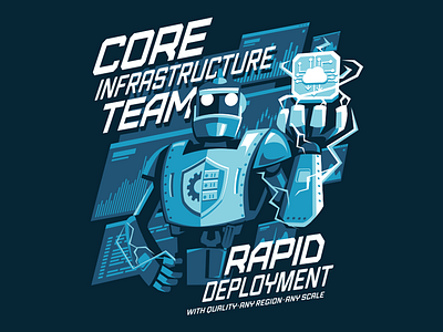 Core infrastructure team cloud console electricity illustration print robot server shirt technology