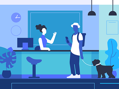 Front desk - Indigo (Option 2) blue business character help illustration information lobby service vector vector illustration
