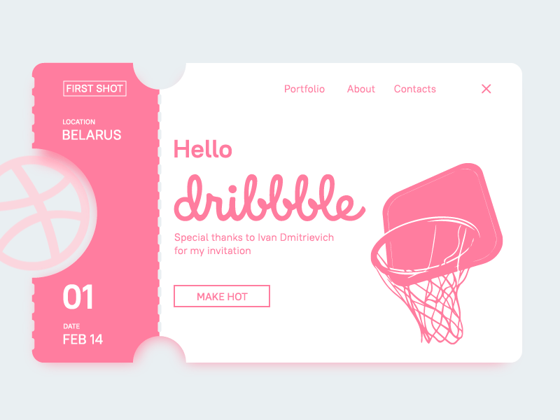 Hello, Dribbble! ball debute debuts design dribbble hello illustration invitation pink shot website