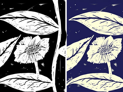 BnW or color foliage illustration painting photoshop woodcut