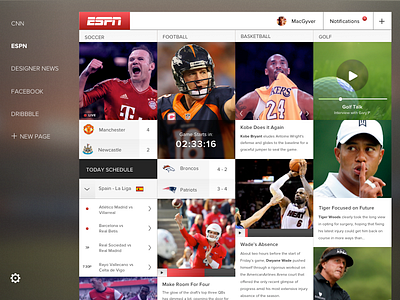 ESPN - Sketch Review 3 basketball dribbble facebook football notifications sketch soccer sports ui user interface ux web