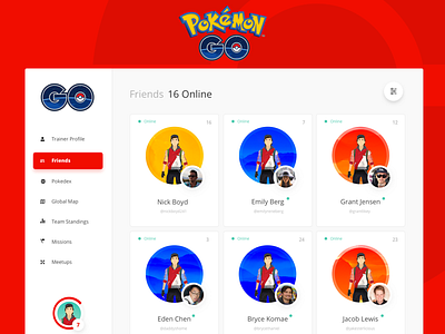 Pokemon Go app dashboard design friends go pokemon pokemon go ui web website