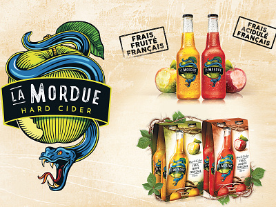 La Mordue cider design food packaging graphisme icon illustration key visual logo packaging photoshop retouche photo retouching
