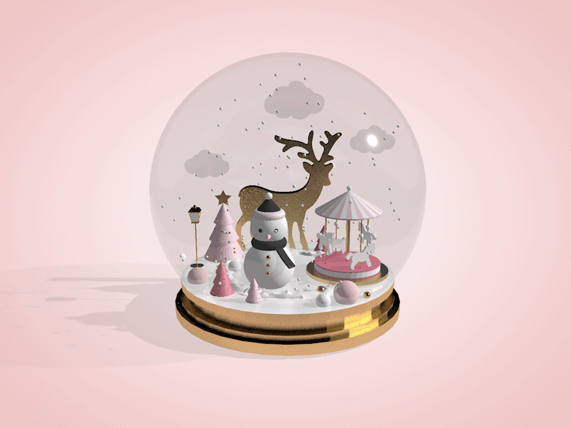 Christmas snowball 3d after affects anim animation c4d carrousel christmas cinema4d cute design gold illustration kawaii motion motion design pink snow snowball snowman