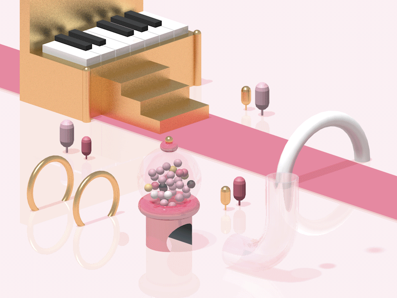 Candy piano 3d after affects anim animation c4d candy candyland cinema4d design gold illustration loop loop animation motion motion design music piano pink