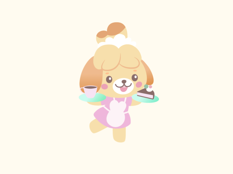 Waitress Isabelle 2d after affects anim animal animal crossing animation cake cakes crossing cute design flat isabelle kawaii loop loop animation marie motion motion design
