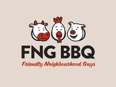 FNG BBQ barbecue chicken cow fng illustration logo meat pig team