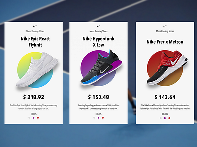 Nike Shoes app design card color nike nike running shoes sport app sports brand ui ux design ui design ux card visual design