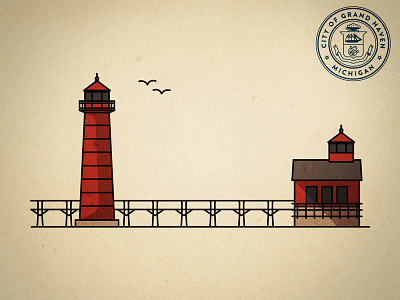 Grand Haven, MI - Lighthouse beach bridge coast grand haven lighthouse michigan