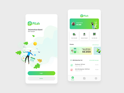 Pilah application for save the earth ! adobe xd android app android ui earth figmadesign go green graphic design green illustration interace interaction design microinteraction onboarding screen onboarding ui save energy trend trend 2020 trending ui ux uxdesigner