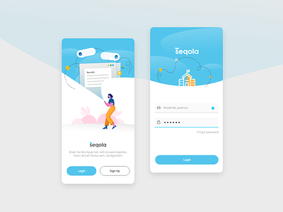 welcome/login ( micro interact ) 2020 adobe xd android app android ui blue figma flat illustration interace interaction design like logo orange startup trends ui ui ux user experience userinterface ux