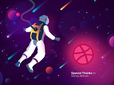 Entering in Planet Dribble adobe photoshop adobeillustator astronaut blue branding celebration colorful concept art design digital art dribbled first shot flat galaxy graphic design illustration night planet stars vector