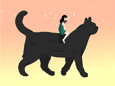 Girl riding a cat animal black cat design flat girl illustration illustrator minimal practice riding vector