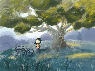 Girl and a big tree girl illustration tree