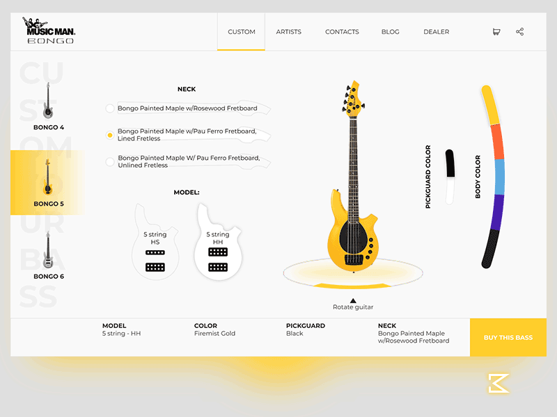 Bass Guitar Web-Store bongo concept design e commerce e shop guitar interaction invite kirreal landing page music music man web web site