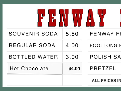 Fenway Favorites Concession Stand