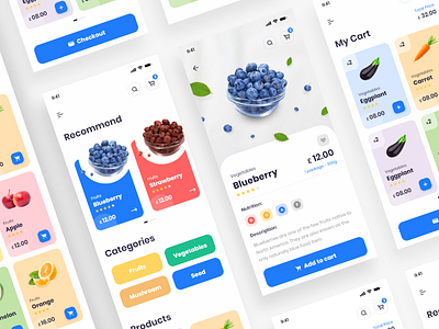 Fruits Shopping Online App card cart challenge checkout dailyui design ecommerce fruits photographer products shop shopping shopping cart social network ui vector