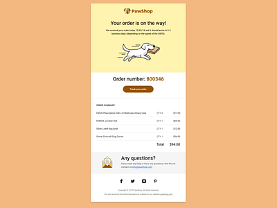 Email Receipt #017 #DailyUI dailyui dailyui017 dog email email design email marketing email receipt online shopping order order confirmation order details pet shop shipment shop ui