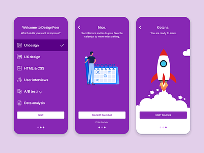 Daily UI 23 — Onboarding app daily 100 challenge dailyui design learning app learning platform mobile mobile app onboarding peer to peer purple ui ui ux