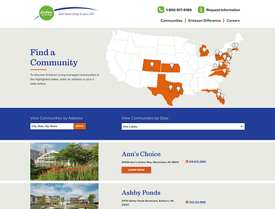 Erickson Living Community Search Page bootstrap 4 css3 drupal8 html5 jquery ui