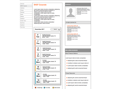 BNSF Railroad Health Events Page css3 design html5 ui web