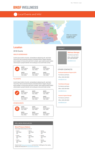 BNSF Railroad Health Events Mock css3 design html5 ui web