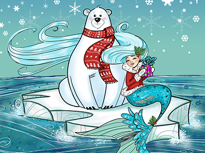 Icy Pals bear christmas drawing illustration madewithmischief mermaid photoshop sketch