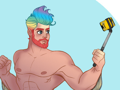 Merman Shellfie beard character design merman mythical rainbow hair selfie sketchbook pro