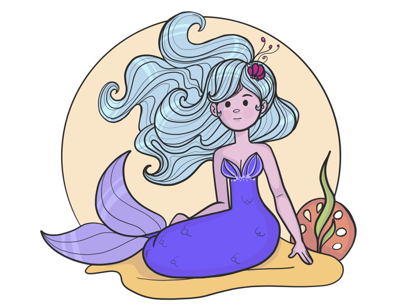 Little blue haired mermaid adobe draw mermaid
