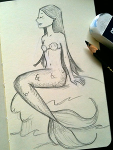 Basking in the sunlight drawing illustration mermaid moleskine sketch