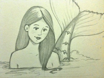Thinking Of Her Love drawing illustration mermaid sketch