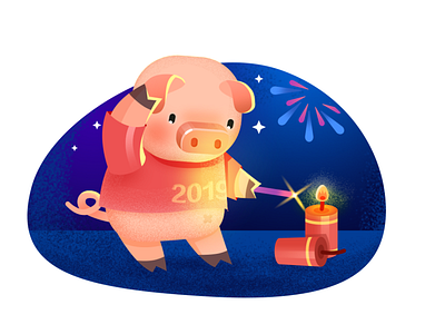 pig with firework design illustration