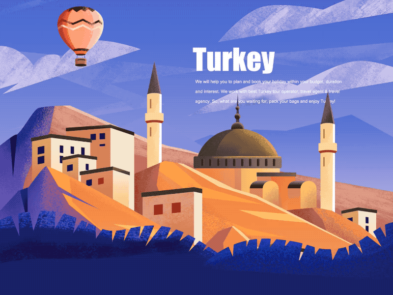 Turkish Tourism Introduction balloon cook dance design illustration mountain temple