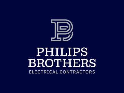 Philips Brothers Electrical Contractors branding construction contractor electrical logo navy pb silver