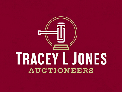 Tracey L Jones Auctioneers auctioneer brand burgundy gold logo logotype monogram small business tlj
