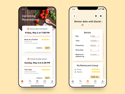 Earlybird: A Restaurant Reservations App app app design mobile app plan reservations reserve restaurant restaurant app schedule ui