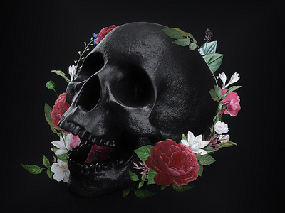 Skull Flowers 3d art cinema 4d design illustration photoshop render skull