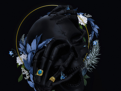 Skull Flowers 2 3d c4d cinema 4d dimension gold illustration photoshop render skull