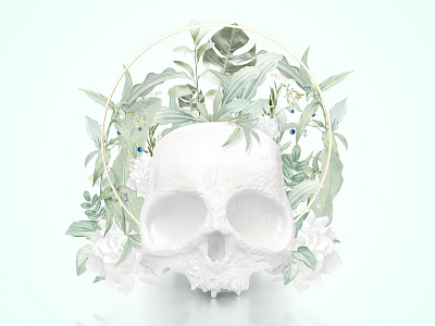 Skull Flowers White 3d art c4d dimension gold illustration photoshop render skull