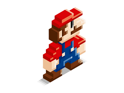 Isometric Mario blue character game illustrator isometric mario pixel red