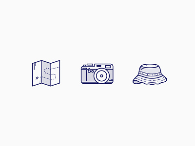 Camping Icons adventure camera camp stuff camp tools camper camping hat illustration mountains outline icon photo