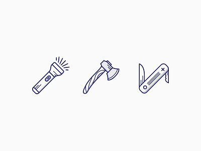 Camping Icons 2 adventure axe camp tools campers camping explore flashlight icons illustration mountains nature outdoor outline pocket knife travel