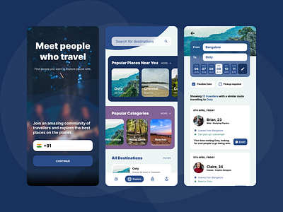 Travel mate - find people to travel with - (concept) app design figma group group travel group trip travel travel app travelling trip trips ui